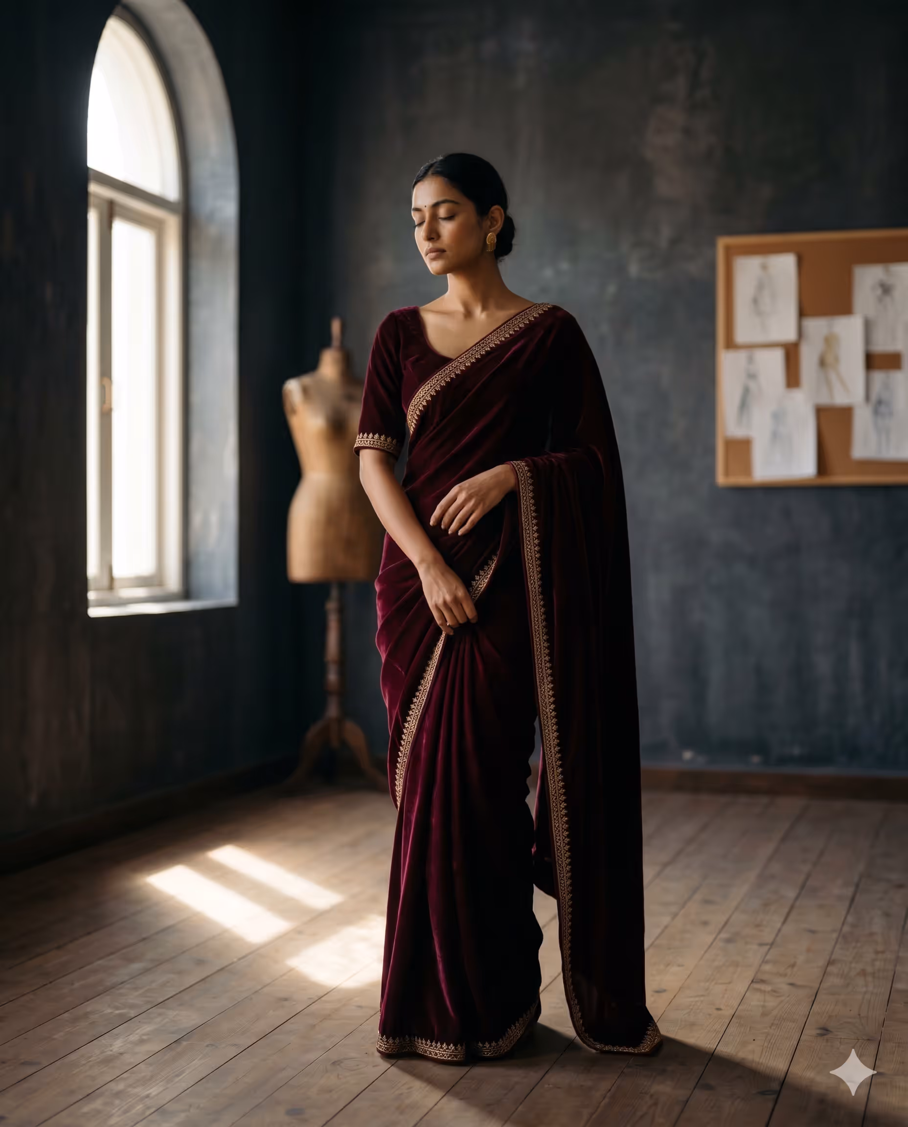 A bespoke couture garment being hand-stitched in the Fashion Shades atelier